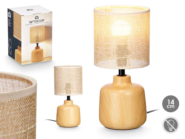 Lampa de masa ceramica GiftDecor Lemn Rotund, E27, 60W, 29.5 cm, maro, efect lemn, design modern