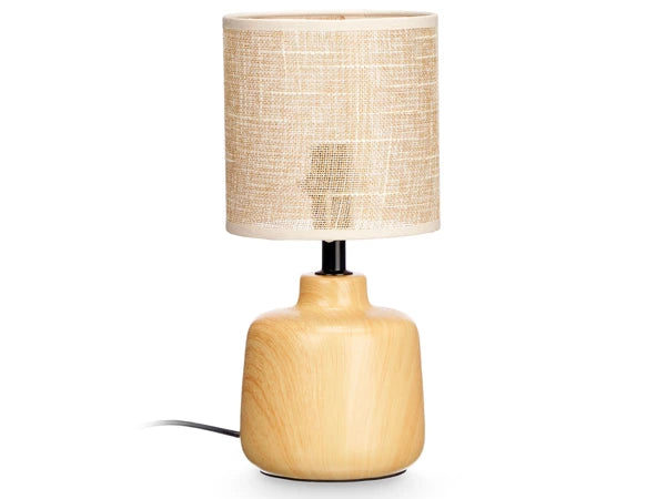 Lampa de masa ceramica GiftDecor Lemn Rotund, E27, 60W, 29.5 cm, maro, efect lemn, design modern