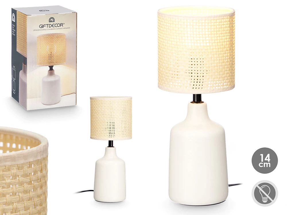 Lampa de masa ceramica GiftDecor Rotund inalt, alb-galbui, E27, 60W, 34 cm, alba, design modern