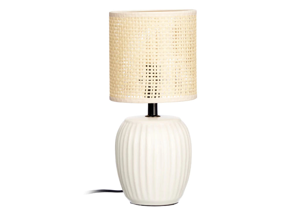 Lampa de masa ceramica dungi alb-galbui, E27, 60W, 30 cm, design modern