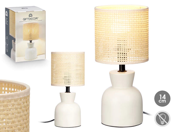 Lampa de masa ceramica, E27, 60W, 30 cm, alb-galben, design modern