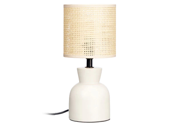 Lampa de masa ceramica, E27, 60W, 30 cm, alb-galben, design modern