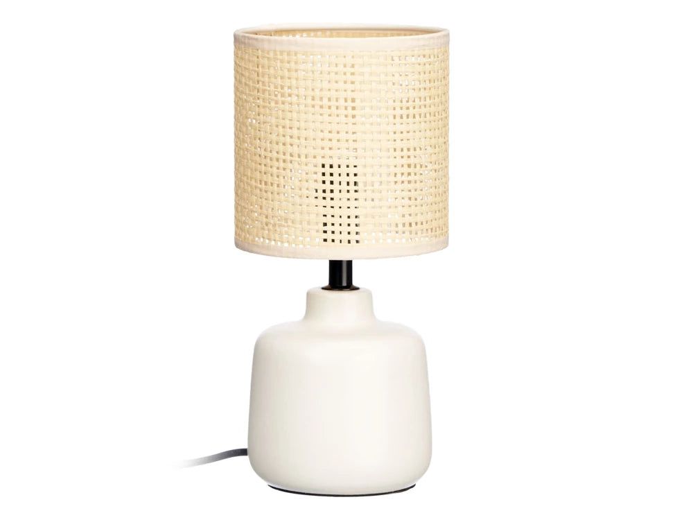 Veioza ceramica alba cu abajur galben, 29.5 cm, E27, 60W, design rotund modern