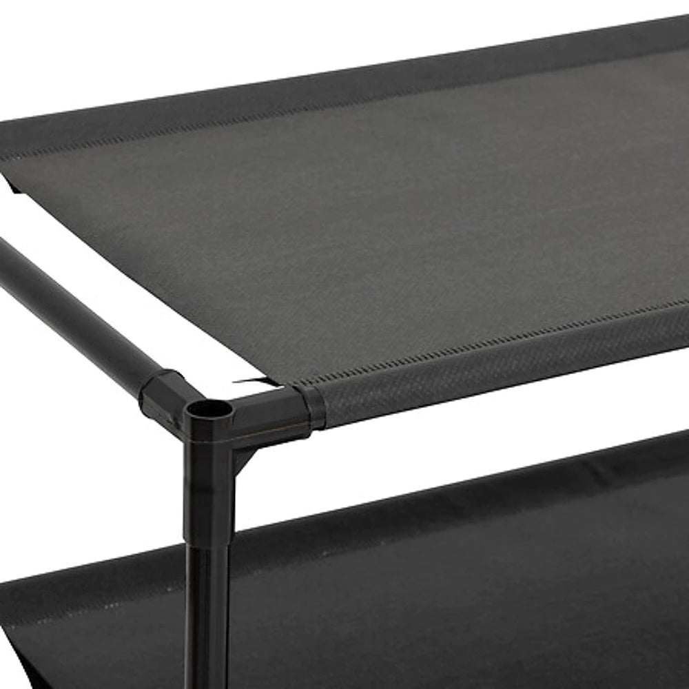 Etajera pentru pantofi cu 3 compartimente, material textil si cadru metalic, negru, 57x25x39 cm