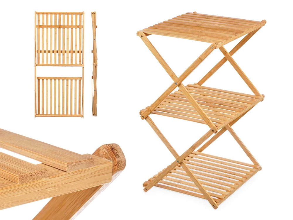 Etajera pliabila GIFTDECOR din bambus, 3 polite, 33.5x40x62 cm, culoare maro deschis