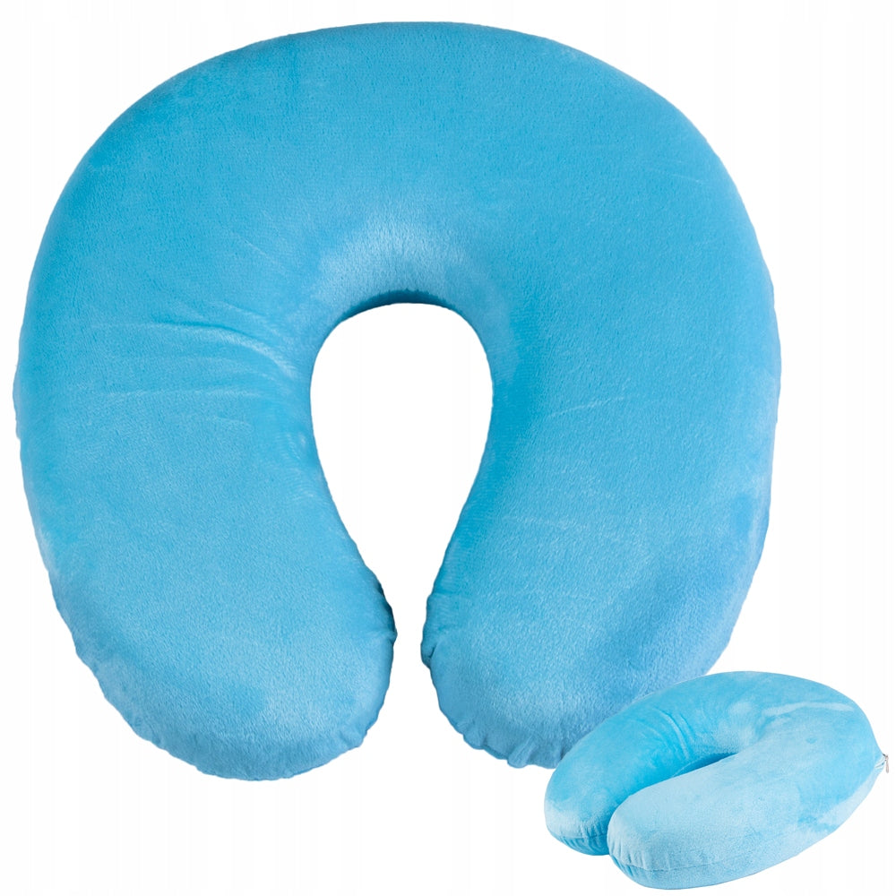 Perna de gat pentru calatorie, spuma cu memorie, husa detasabila, ergonomica, Albastru