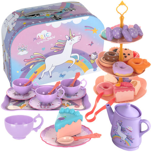 Set de Ceai, Unicorn, Set Bucatarie Pentru Copii, Pentru Fete Si Baieti, 3 Ani +, Cu Accesorii, De Jucarie, Multifunctionala, Elemente Detasabile 25 x 19 x 10 cm, 37 Piese, Plastic, Violet