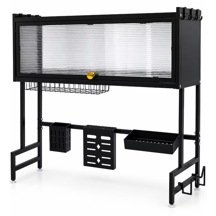 Uscator vase si farfurii 75 cm, organizator mare deasupra chiuvetei, cu usa transparenta si ventuze antialunecare
