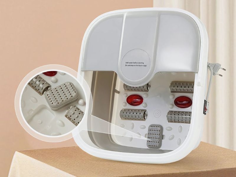 Vas de masaj pentru picioare pliabil cu incalzire, bule si role de masaj, Culoare Gri, 15L, 500W