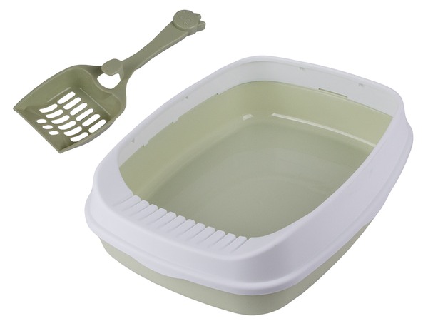 Litiera pisici, deschisa, cu rama si lopatica, Culoare Verde, 45cm x 34cm x 12cm