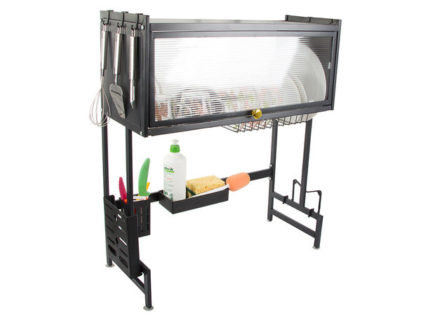 Uscator vase si farfurii 65 cm, organizator mare deasupra chiuvetei, cu usa transparenta si ventuze antialunecare