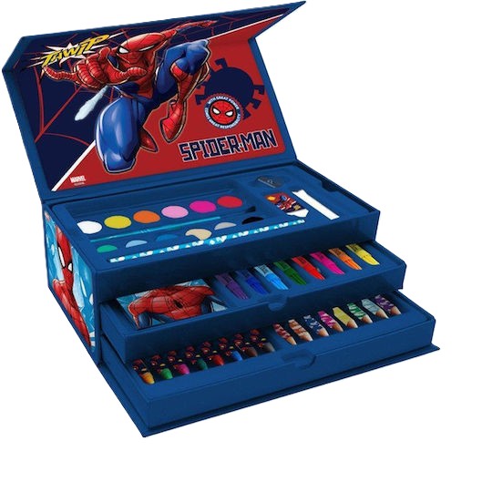 Set Creativ de Colorat Spider-Man cu Sertar – Trusa Desen Copii, 52 Pcs, Ideal Cadou